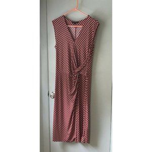 Banana Republic Print Twist Faux Wrap Dress Size M Red Black Geometric
